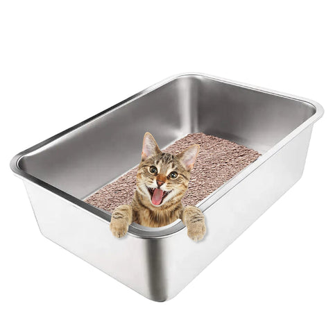 Stainless Steel Cat Litter Box with High Sides - Never Absorbs Odor, Stains or Rusts - Non Stick Smooth Surface for Cats and Rabbits - Personal Care