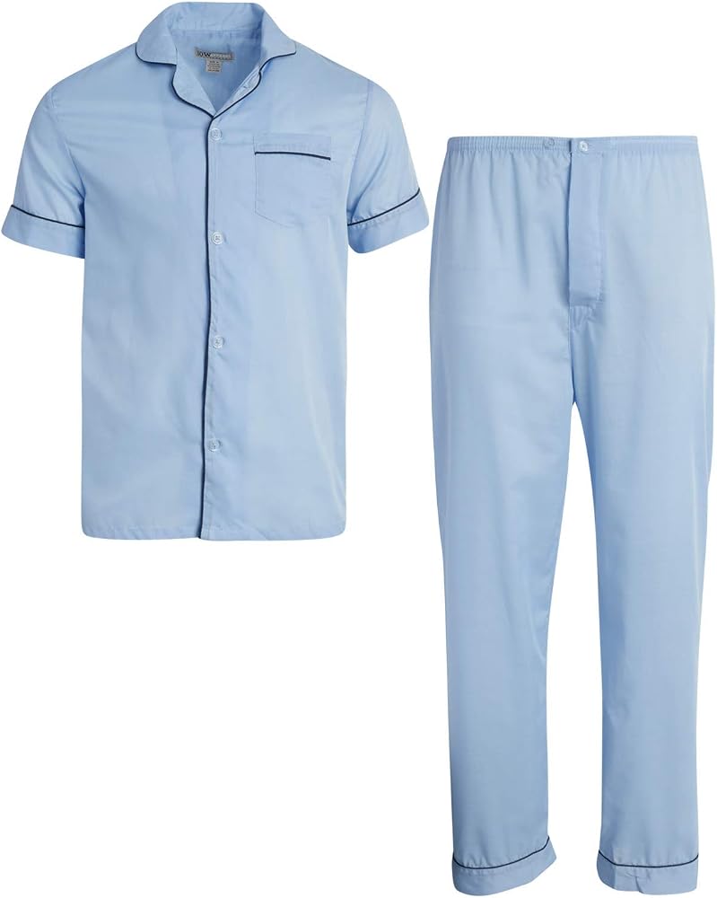 Ten West Apparel Men's 2-Piece Pajama Set with Short Sleeve Shirt and Long Pants, Size XX-Large, Light Blue