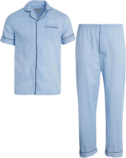 Ten West Apparel Men's 2-Piece Pajama Set with Short Sleeve Shirt and Long Pants, Size XX-Large, Light Blue
