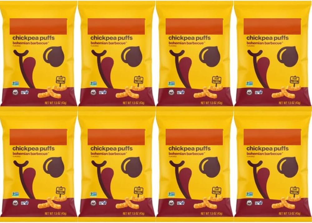 Chickpea Puffs 1.5 oz (8-Pack) – Vegan, Gluten-Free, Bohemian Barbecue Snack – Crunchy Plant-Based Protein Chips for Healthy Snacking
