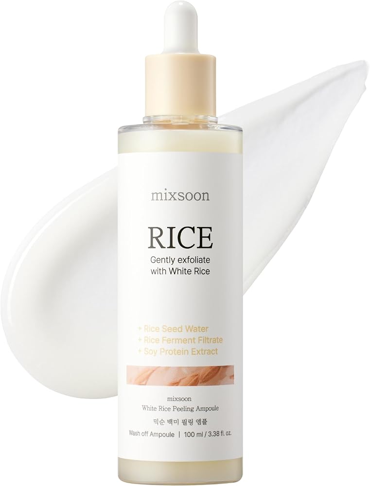 Mixsoon White Rice Peeling Ampoule - White rice exfoliant, Gentle Exfoliating Serum for Smooth, Radiant Skin, Dead Skin Cells Remover 100ml / 3.38 fl.oz. Korean Glass Skin Care