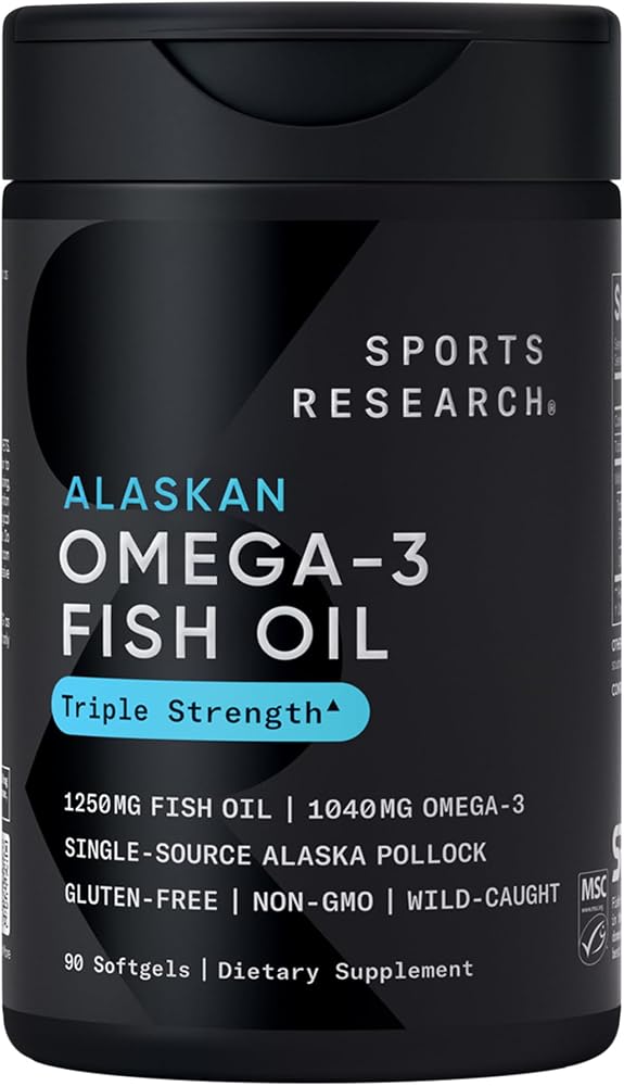 Sports Research® Omega-3 Fish Oil 1250mg from Wild Alaska Pollock, 90 Count