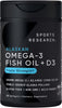 Sports Research® Omega-3 Fish Oil 1250mg + D3 2500iu, 120 Count