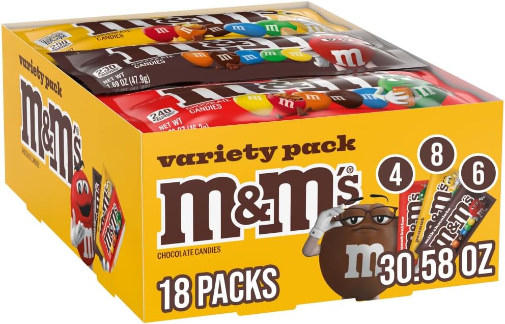 M&M'S Milk Chocolate Candy, Bulk Candy Variety Pack, Full Size, Pack of 18 - Personal Care