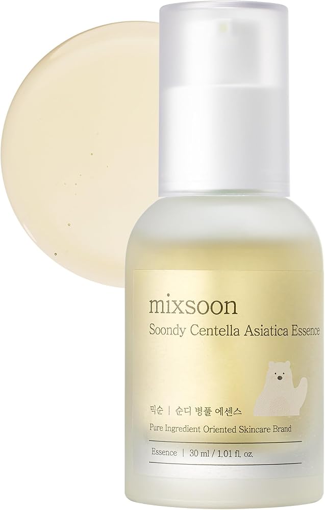 Mixsoon Soondy Centella Asiatica Essence-Soothing and Calming for Face, Jeju Island Cica Extracts and Hydrating Formula for Balanced Skin 30ml / 1.01 fl.oz. Korean Glass Skin Care