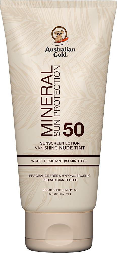 Australian Gold Mineral Body Lotion Sunscreen SPF 50 | Nude Tint, 5 Fl Oz - Personal Care