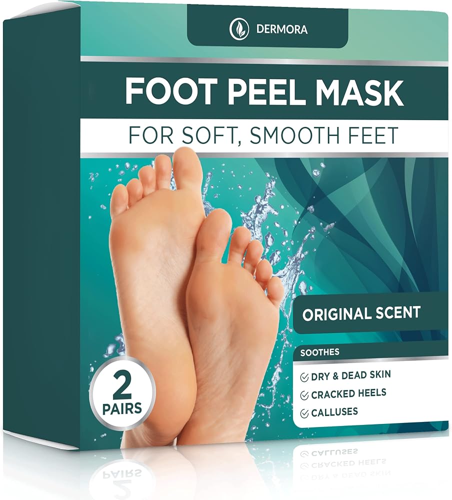 DERMORA Foot Peel Mask | Skin Exfoliating Foot Masks for Dry, Cracked Feet & Callus Removal | Dead Skin Exfoliator for Baby Soft Feet | Pack of 3 | Large (Fits up to Size 11+) | Vanilla