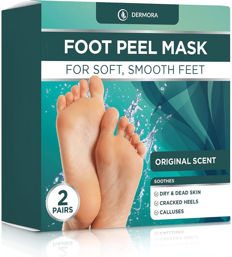 DERMORA Foot Peel Mask | Skin Exfoliating Foot Masks for Dry, Cracked Feet & Callus Removal | Dead Skin Exfoliator for Baby Soft Feet | Pack of 3 | Large (Fits up to Size 11+) | Vanilla