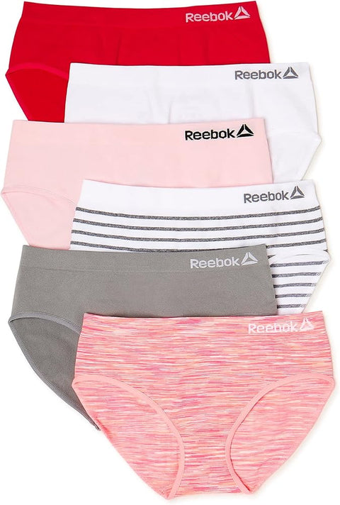 Reebok 6-Pack Seamless Toddlers Girls Soft Underwear Hipster Panties(Neon Pink-White Stripe-4T/5T)