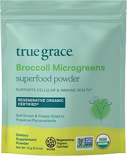 True Grace Broccoli Microgreens - 0.4 oz - Daily Superfood Powder for Cellular & Immune Health - Gluten & Soy Free, Vegan, Regenerative Organic Certified - 30 Servings