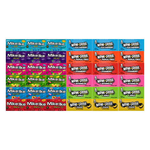 Bulk Assorted Candy Mix Variety Pack (36-Pack) with Mike and Ike and Now and Later Flavors - Individually Wrapped for Maximum Freshness