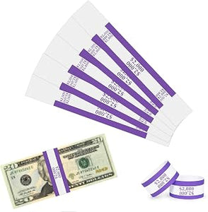 50 Pack Money Bands, Currency Straps, Dollar Bill Wrappers, Money Wrappers for Bills, Cash Organizer (50, $2000)