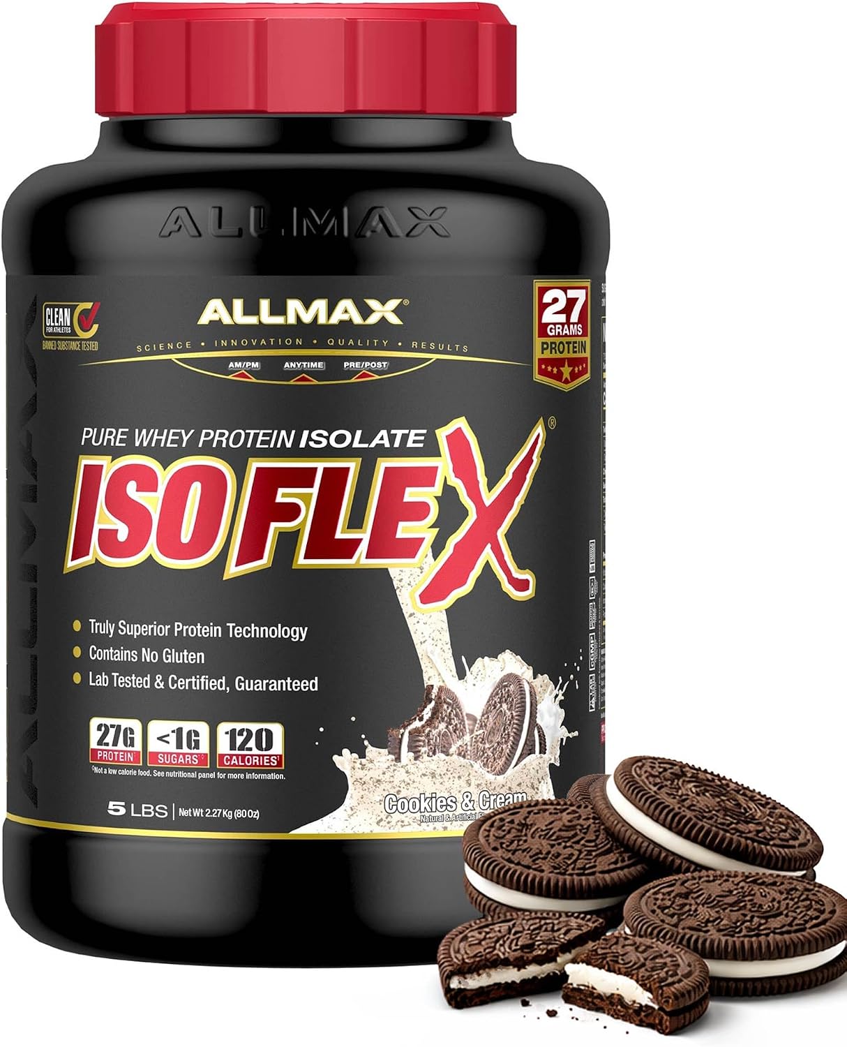 ALLMAX ISOFLEX Whey Protein Isolate, Cookies & Cream, 5 lb