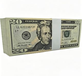 Glemall 100 Pcs 20-Value Play Money Bills for Kids, Classroom Play Money for Teacher Rewards, Arithmetic Drills, Role-Play and Tabletop Game Supplies, Simulation Currency Only (100, 20-Value Bills)