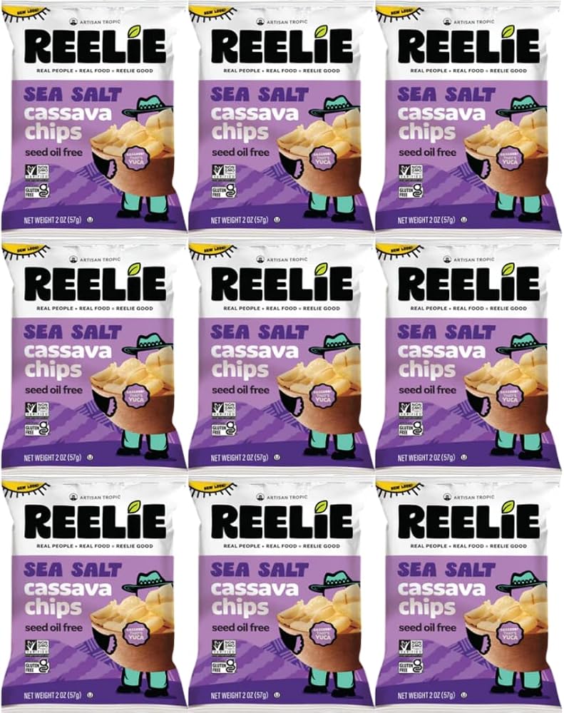Sea Salt Cassava Chips Reelie, 2 oz (9-Pack) | Sea Salt Flavor Crispy | Crunchy Snack Chips Multipack | Savory Snacks for On-the-Go