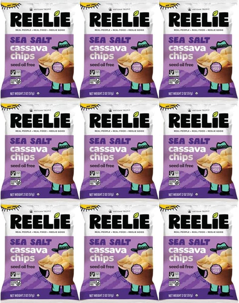 Sea Salt Cassava Chips Reelie, 2 oz (9-Pack) | Sea Salt Flavor Crispy | Crunchy Snack Chips Multipack | Savory Snacks for On-the-Go