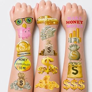 96 PCS Fun Money Pre-Cut Temporary Tattoos for Kids Dollar Sign Stickers