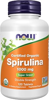 NOW Supplements, Organic Spirulina 1,000 mg, Double Strength, 120 Tabs
