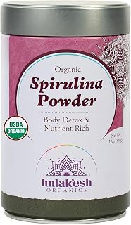 Imlakesh Organics Spirulina Powder - Heirloom Superfood, Grown in South America, Energy, Detox, Focus, Plant-Based Protein, Vitamin B12, Vegan, Keto, Gluten-Free (12oz Metal Jar, 68 Servings)