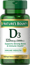 Nature's Bounty Vitamin D3 5000 IU Softgels, Rapid Release, 150 Count