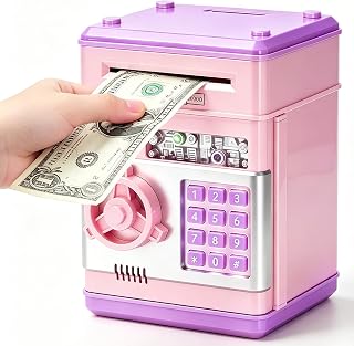 Piggy Bank for Kids Safe, Password Money Saving Box Girl Gifts Toys Age 6-8