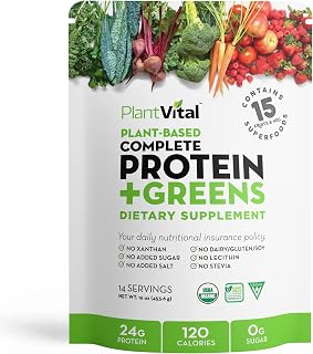 Plantvital Organic Unflavored Protein Powder Vegan - 15 Superfoods - 16oz