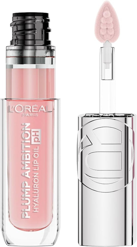 L'Oreal Paris Plump Ambition pH Hyaluron Lip Oil, Color Shifting Lip Tint with 24HR Hydration, Volumizing Shine and Lasting Color, 020 pH Rosé - Personal Care