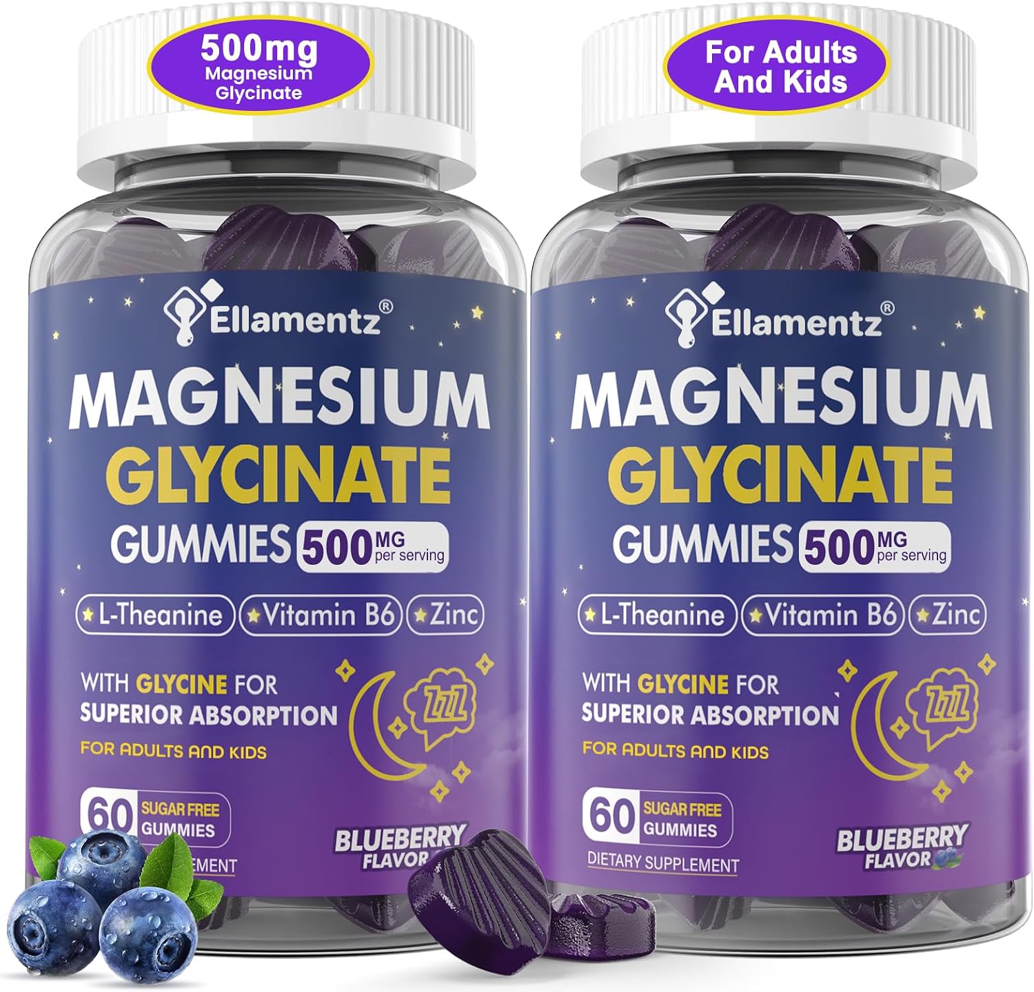 Magnesium Glycinate Gummies 500mg for Adults & Kids, High Absorption, 120Ct