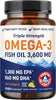 Triple Strength Omega 3 Fish Oil 3600 mg, EPA & DHA, Over 2100mg Omega-3