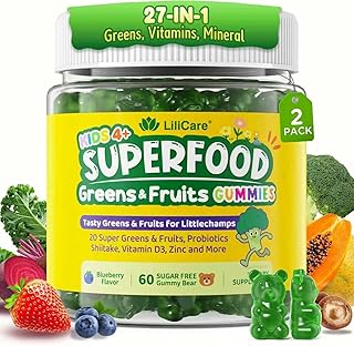Kids Super Greens Gummies, Superfood Multivitamin for Kids Sugar Free 2Pack