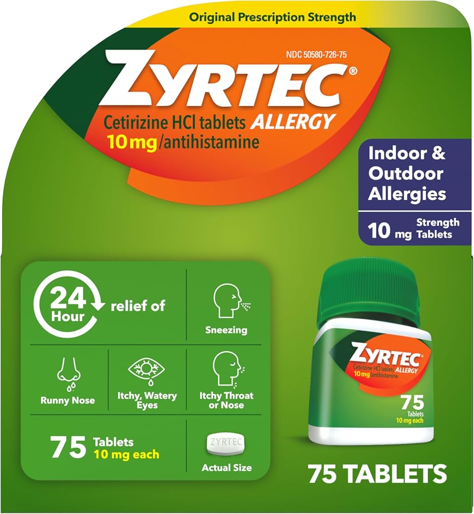 Zyrtec 24-Hour Allergy Relief Tablets, 10 mg Cetirizine HCl, 75 Ct