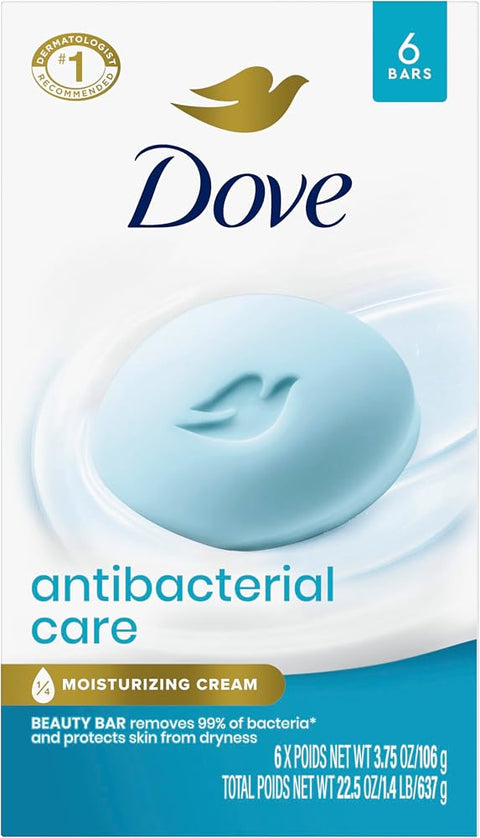 Dove Antibacterial Care Beauty Bar Soap , Cleanser, I 6 Count 3.75 oz