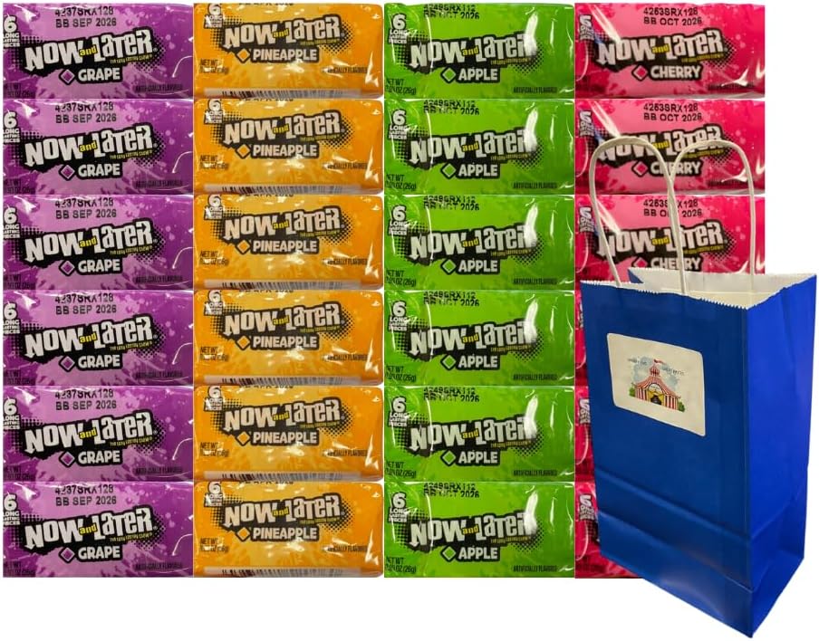Variety pack Now and Later Candy 24 Pack – Assorted Grape Pineapple Apple Cherry Flavors – Party Favors, Treat Bags, Candy Gift Packs, Bulk Candy, Kids & Holiday Snacks