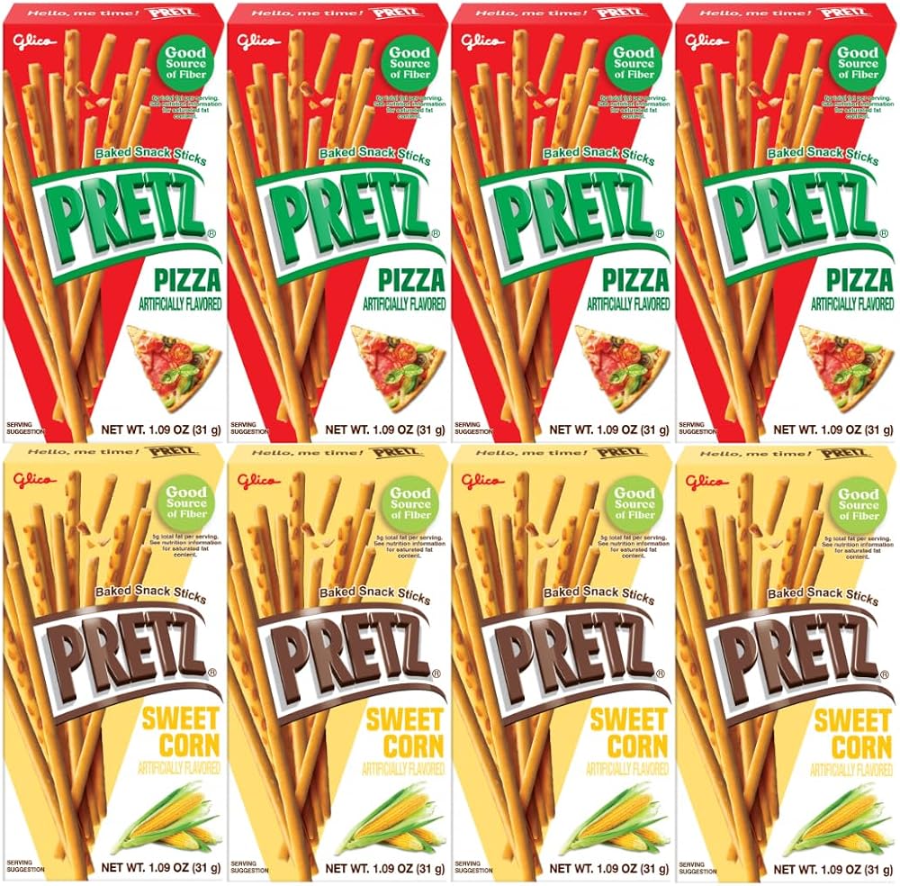 Baked Snack Sticks Variety Pack 8 Count 1.09 oz Bags Crunchy Pretzel Sticks Individually Wrapped Baked Crispy Snack Sticks Assorted Flavors Pizza & Sweet Corn