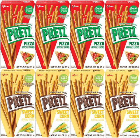 Baked Snack Sticks Variety Pack 8 Count 1.09 oz Bags Crunchy Pretzel Sticks Individually Wrapped Baked Crispy Snack Sticks Assorted Flavors Pizza & Sweet Corn