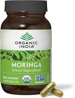 Organic India Moringa Capsules Organic, Pure Supergreen, Vegan, 90 Capsules
