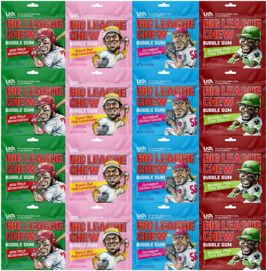 Variety Pack Big League Chew Bubble Gum, 16 Pack (2.12 oz Each) – Chewing Gum Bulk Pack for Kids & Adults, Classic Shredded Gum Style