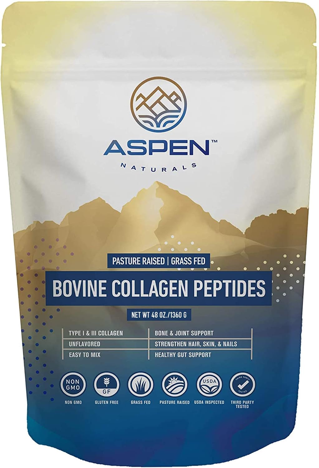 Grass fed Bovine Collagen Peptides Powder 3 Lb - Unflavored, Type I & III