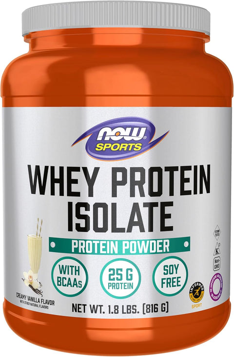 Now Sports, Whey Protein Isolate 25 g with BCAAs, Vanilla Flavor 1.8 lbs