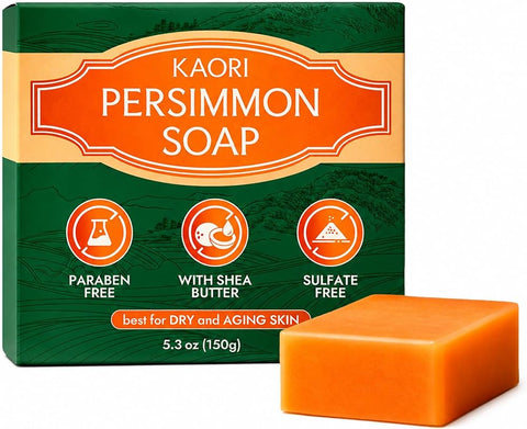 Deodorizing Persimmon Soap – with Japanese Persimmon Extract and Olive & Coconut Oil, Gentle Natural Body Soap for Dry & Mature Skin, Men & Women - Personal Care