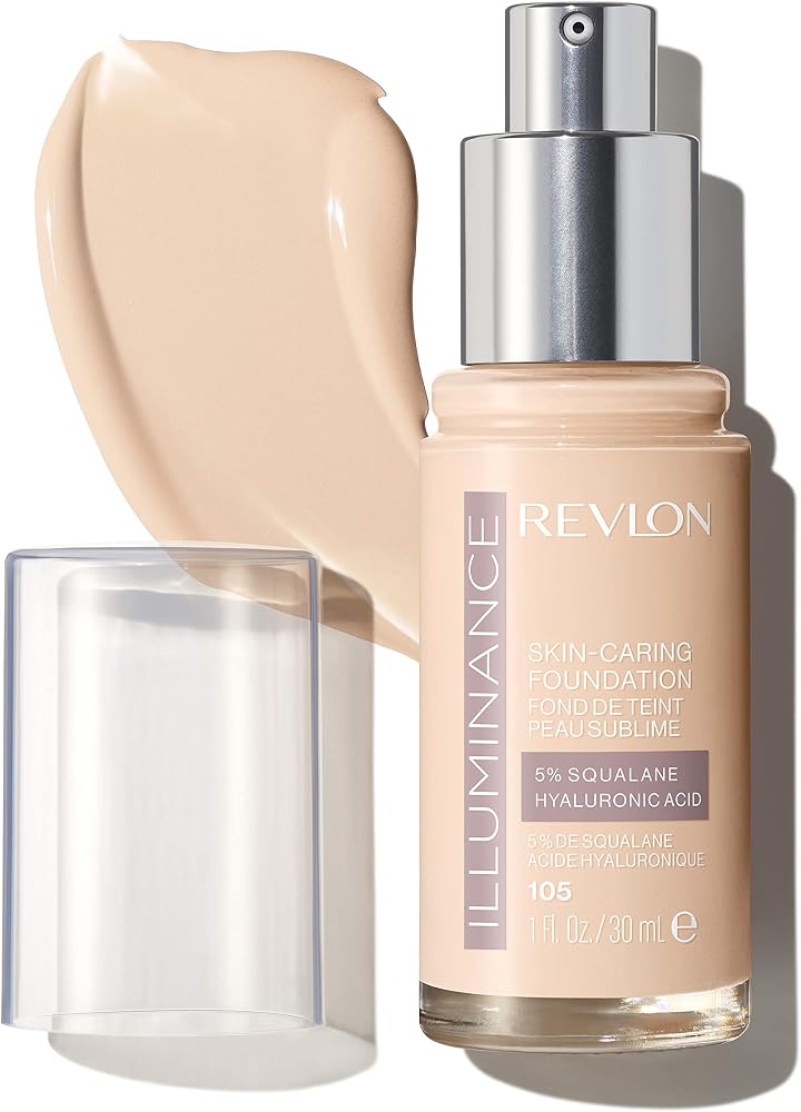 Revlon Illuminance Skin-Caring Liquid Foundation, Hyaluronic Acid, Hydrating and Nourishing Formula with Medium Coverage, 105 Cream Ivory, 1 fl oz