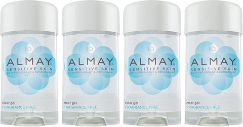 Almay Sensitive Skin Clear Gel Anti-Perspirant & Deodorant, Fragrance Free,2.25 oz(4 Pack)
