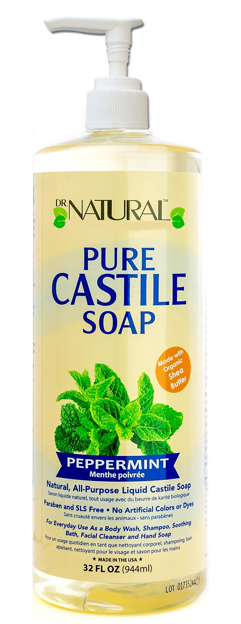 Dr. Biss Natural Peppermint Liquid Soap – Multi-Purpose Castile-Style Wash for Body, Hands, Face & Home, Plant-Based, Vegan, Sulfate-Free Formula – 8 fl oz