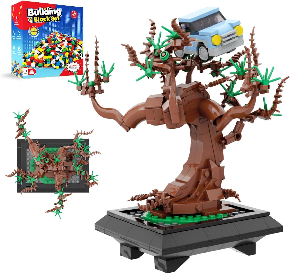 Willow Tree Bonsai Building Set, A Display Stand for Lego Harry Potter Ford Anglia 76424, Magical Tree with Mini Car for Adults and Kids, Versatile Toy Building Set for Home Decor