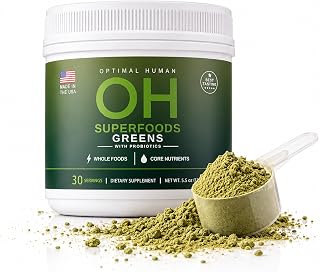 OPTIMAL HUMAN Superfood Greens Powder,90+ Ingredients, Lion's Mane, 6.28 oz