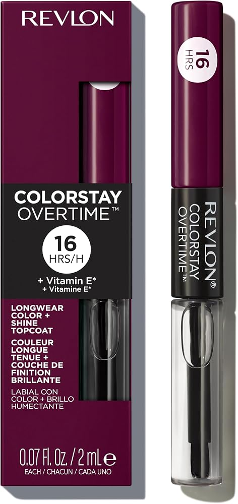 Revlon ColorStay Overtime Lipcolor, 500 Limitless Black Cherry, 0.07 fl oz | Dual-ended liquid lipstick with clear lip gloss. Moisturizing ingredients. Won't smudge, bleed or feather. - Lip Makeup - Beauty