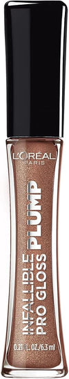L'Oreal Paris Infallible Pro Gloss Plump Lip Gloss with Hyaluronic Acid, Long Lasting Plumping Shine, Lips Look Instantly Fuller and More Plump, Sunlit Shimmer, 0.21 fl. oz.