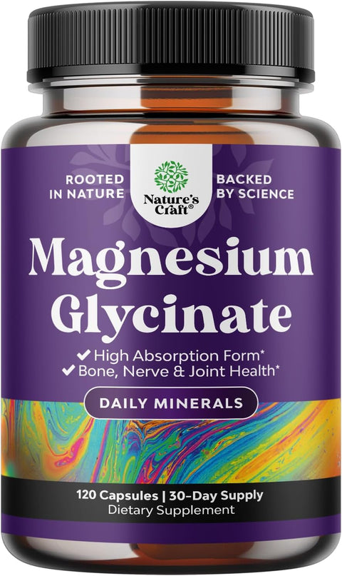 Pure Magnesium Glycinate 500mg Capsules, Chelated - High Absorption - 120ct