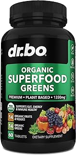 Organic Superfood Greens & Fruit Supplements - Energy Super Food Fruits and Veggies Supplement Tablets - Daily Green Veggie Powder Blend Plus Vegetable Foods Alfalfa, Spinach, Cabbage & Spirulina Tabs