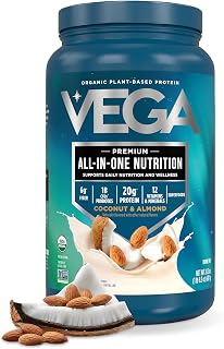 Vega All-in-One Nutrition Organic Vegan Protein Powder – Coconut Almond, 20g Protein Meal Replacement Shake – 1.52lbs (18 Servings)